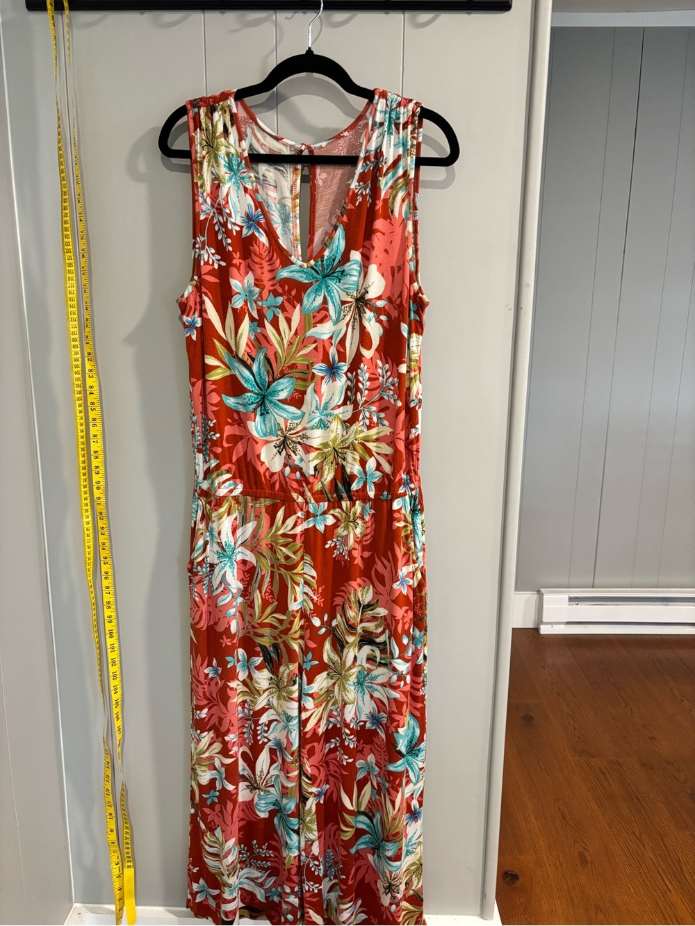 Floral Sleeveless wide leg jumper— Red Tropical Print